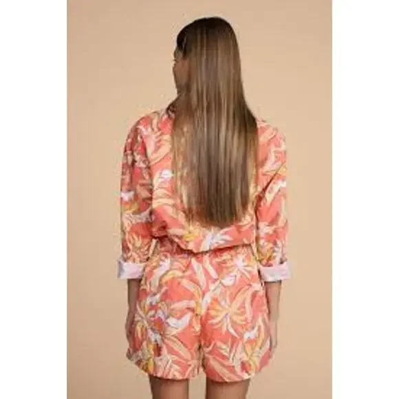 MIKOH Willa Cotton Shorts Bora Bora Orange Hawaiian Print XS/S NWT Resort Wear - Picture 4 of 9